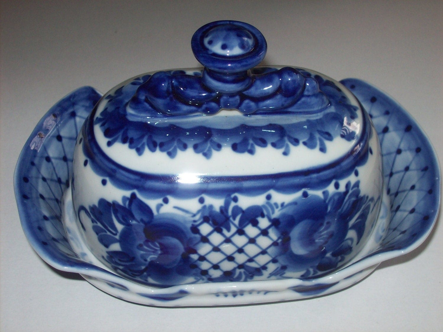 Vintage Butter Dish Plate Cover Ornate Hand Painted by RetroRealm