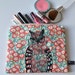 Owl illustration screen printed floral make up bag/clutch - Large