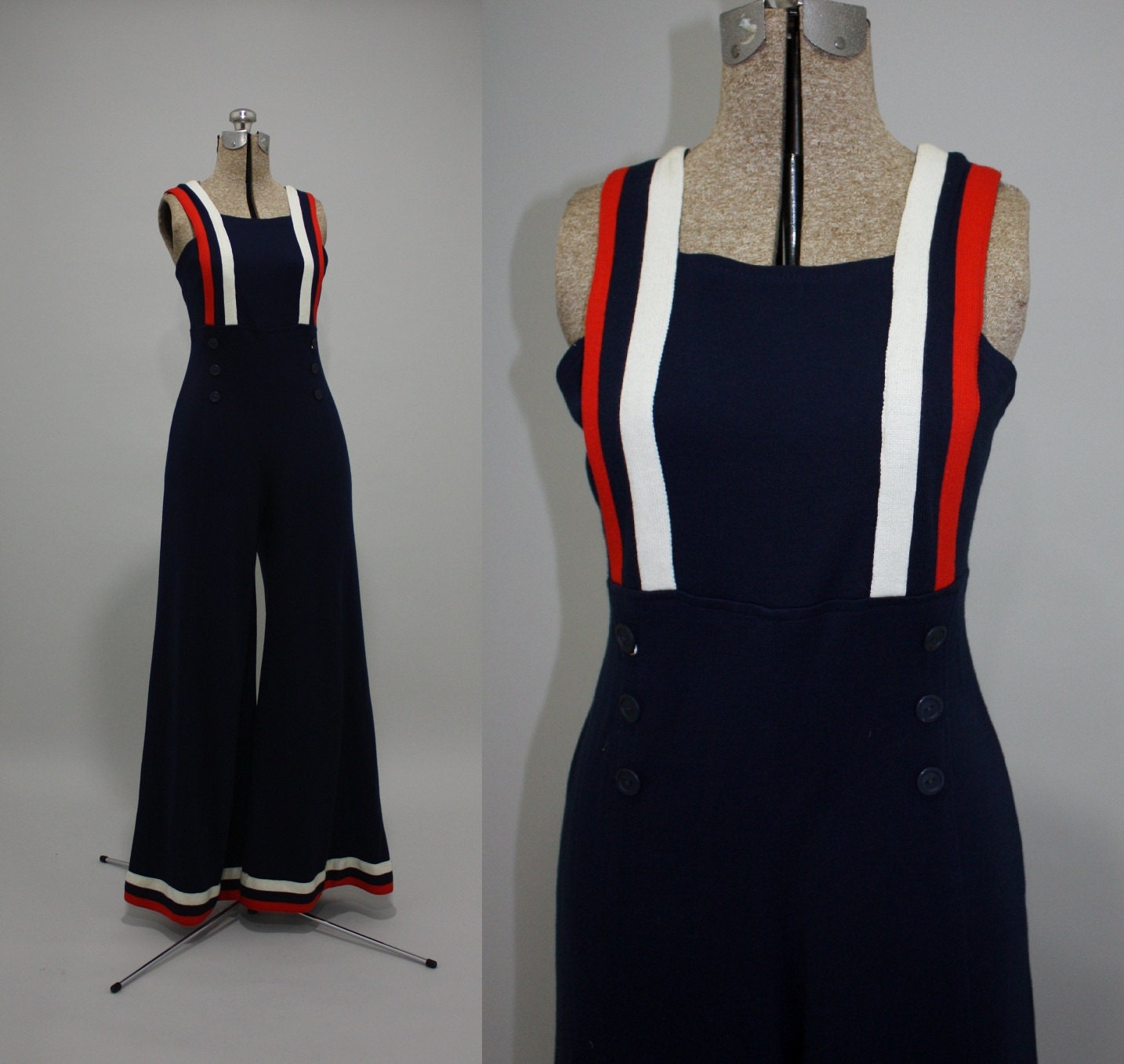 vintage 60s 70s jumpsuit Ship Mate sailor nautical red white
