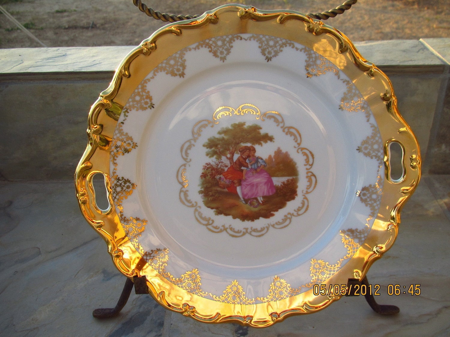 Vintage STW Bavaria West Germany Gold Porcelain Fragonard