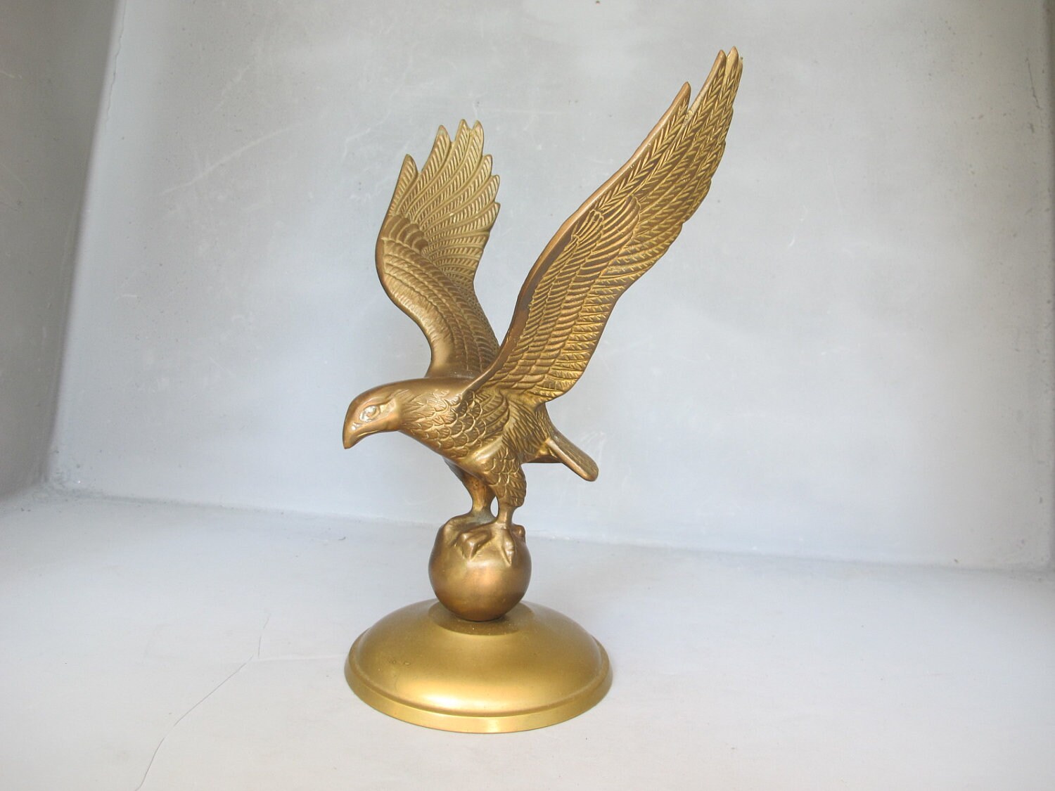 Vintage Brass Eagle Sculpture / Large Eagle Gold Metal