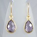 Amethyst Quartz Faceted Teardrop Earrings with Gold Bezel Set Gems on Gold Vermeil Ear Wires
