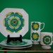 Set of 1960s Floral Print Ceramic Plates and Cups