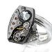 RESERVED for RLP / Man's Steampunk Ring, Black Diamond Crystal & Vintage Watch Movement, Spoon Ring Band - ring size 11