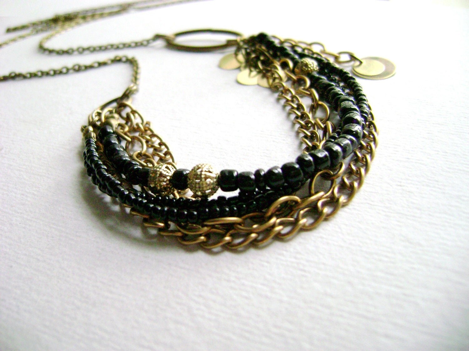 Sparkle Black golden multiple chains bohemian long necklace