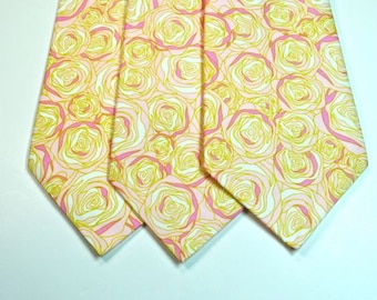 Sale - Pink and Green Rose Neckties - 17 each or 2 for 30 - 5 available, 3.0 Inches Wide