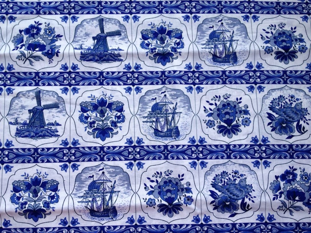 Delft Blue cotton fabric Dutch print Fat Eight