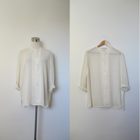 Sheer White Button Up Blouse / Vivienne Tam medium large