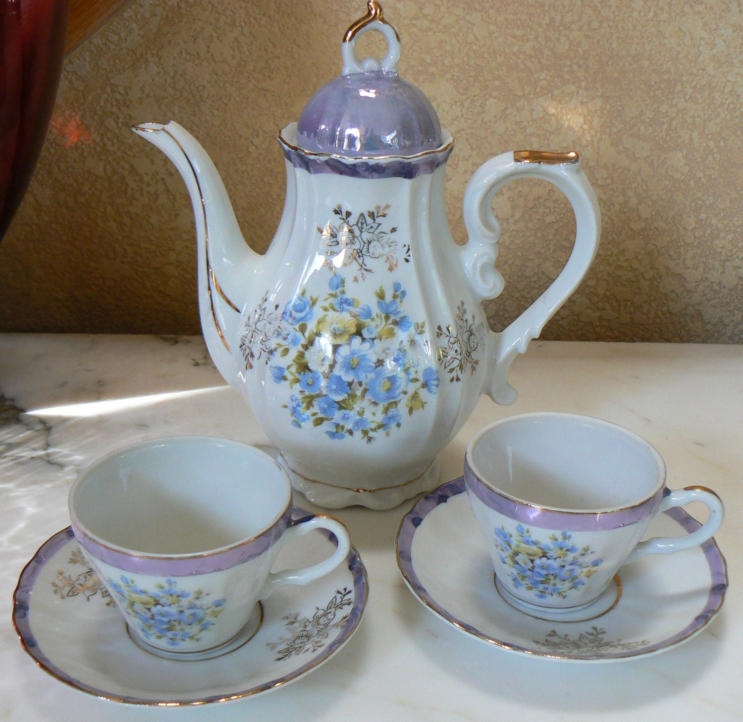 Music Box Tea Pot and 2 Cups Set Musical Tea Party Time Made