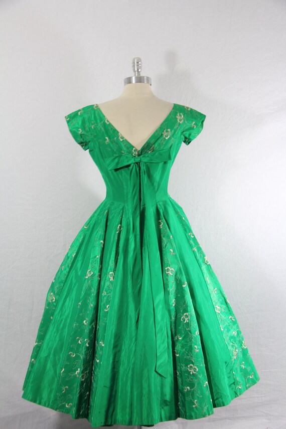 1950s Vintage Dress Emerald Green Taffeta With 