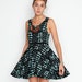 Hand Printed 'Mountain' Print Twirling Dress in Mint on Black