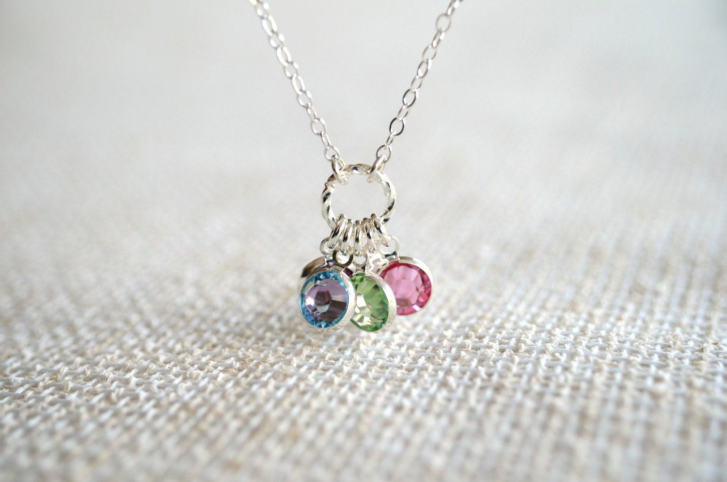 Birthstone Necklace in Silver Up to 10 Swarovski Crystal