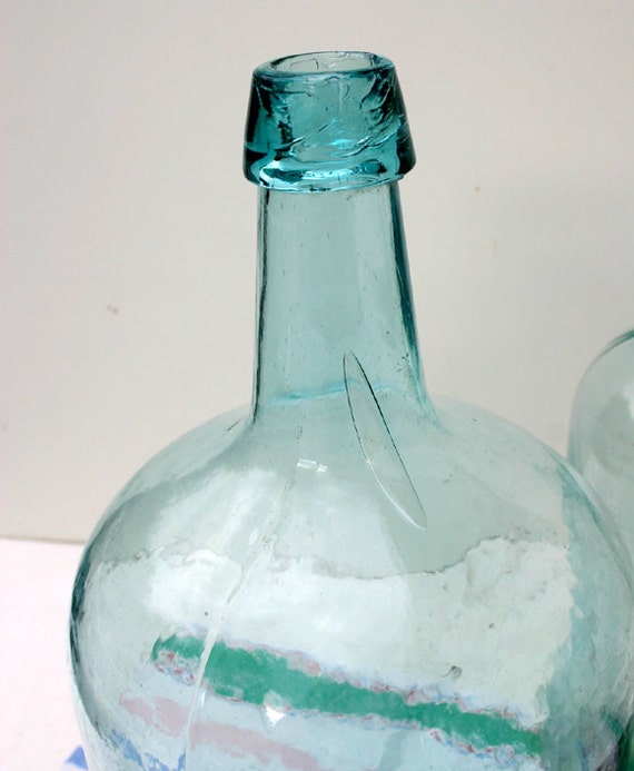 Large Vintage Aqua Glass Bottle / Blue Green Demijohn Bottle