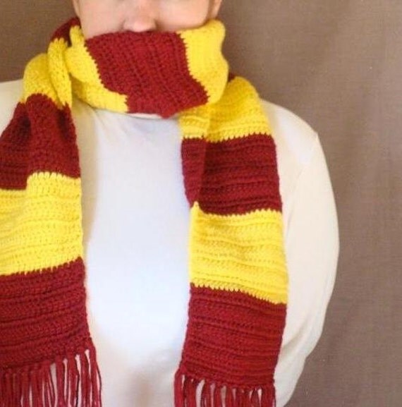 Red and Yellow Striped Scarf for Men or Women Yellow and