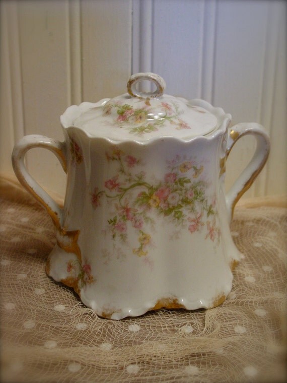 Vintage Limoges Haviland Sugar Bowl with Lid Pink Roses