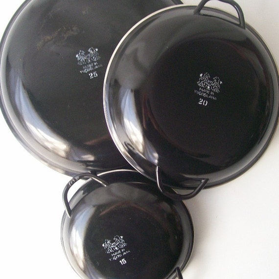 vintage yugoslavia enamel ware pans set cookware red yellow