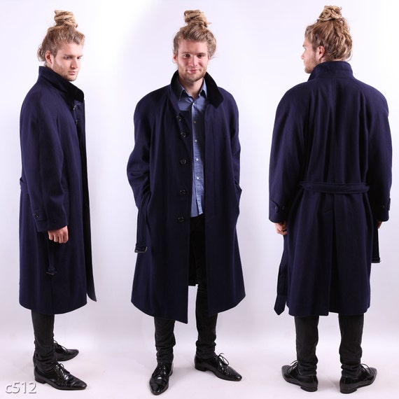 Mens Coat / Navy Wool 80s Coat / sz Large to XL by BetaMenswear
