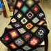 Traditional style Crochet Granny Square Throw Afghan edged in charcoal and black