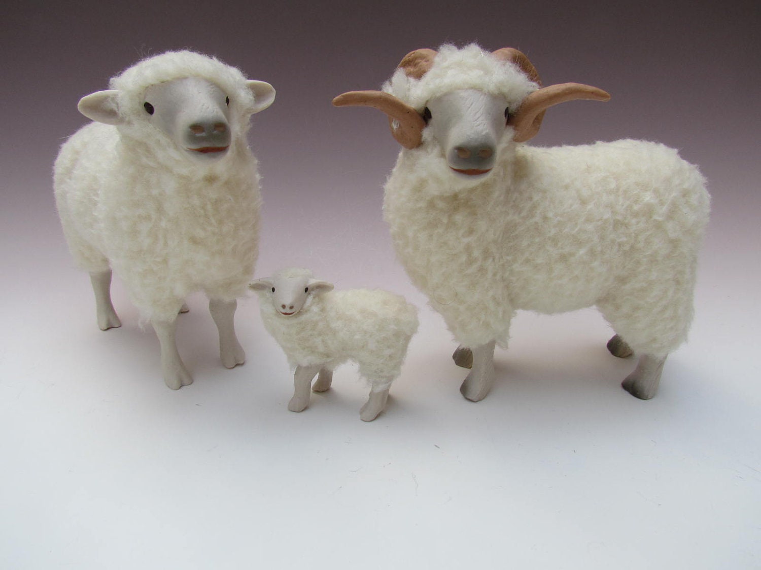 Sheep FIgures in Porcelain and Wool New Zealand Drysdale by