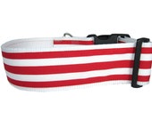 Red Stripe Dog Collar, 2 inch wide, large 15-22, red, white, striped, stripes, summer, ribbon, nylon, large