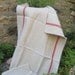 Unused French vintage red stripe hemp and linen tea towel fabric, unhemmed