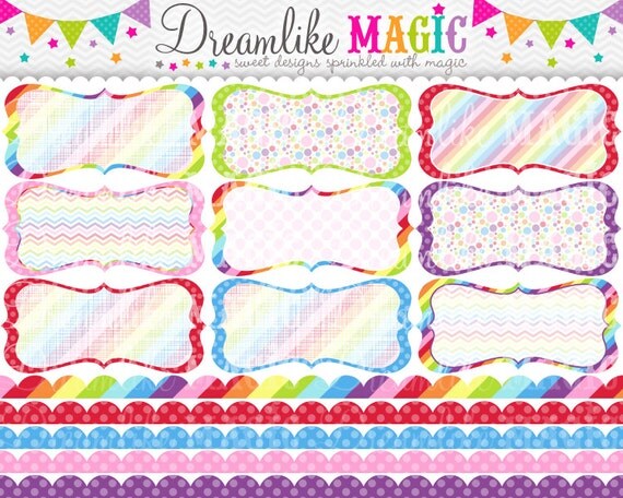 Sweet Rainbows Frames and Scalloped Borders- Clipart for Personal or Commercial Use Il_570xn