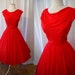 Gorgeous 1950's red silk chiffon new look party dress Mad Men vlv rockabilly - size Medium