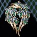 Reserved for Sherry - Crown Trifari 60's Green and Blue Satin Gold Brooch
