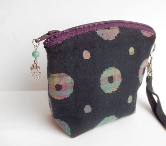 Small wrist purse in blue, aqua and purple. Upcycled recycled ...