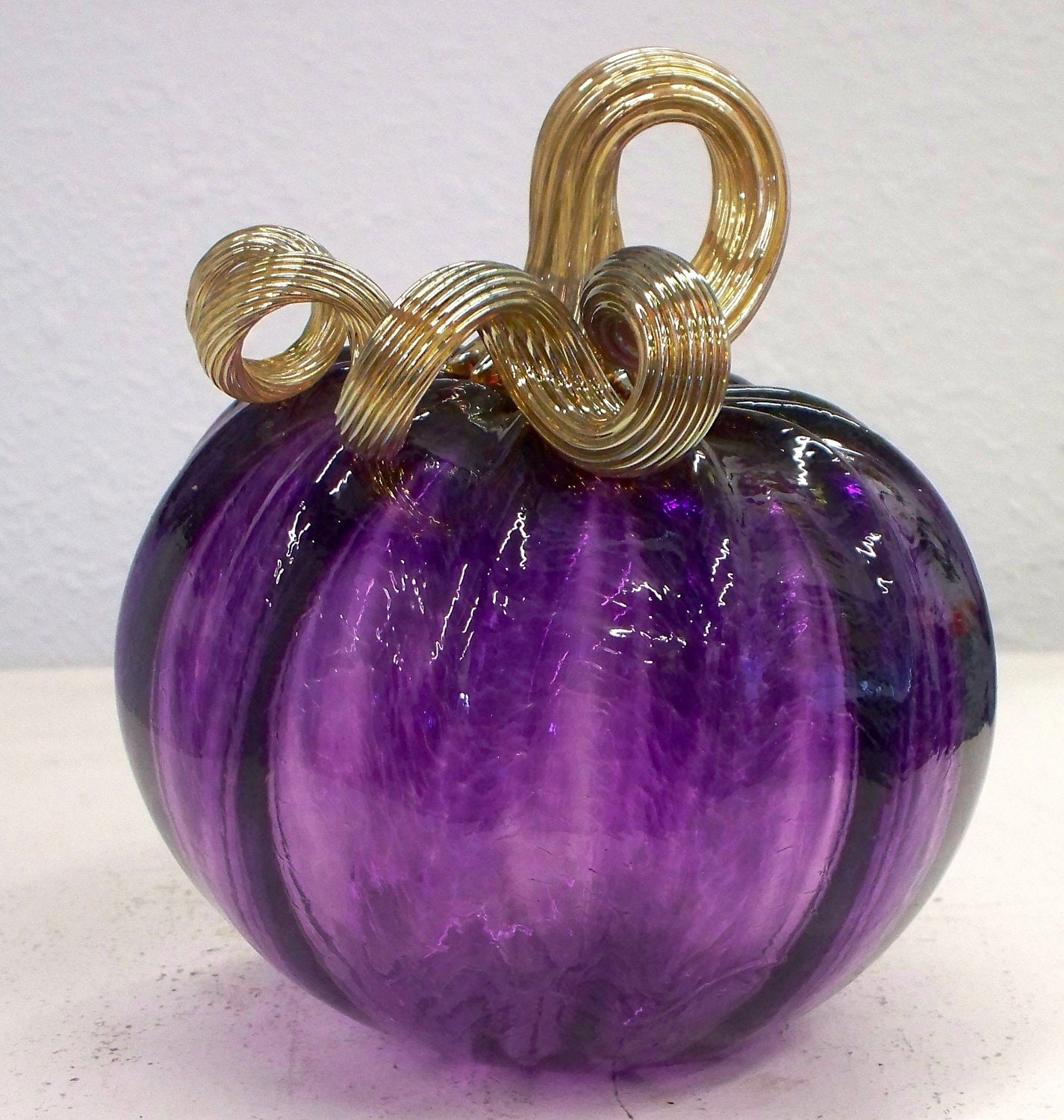 Hand Blown Glass Art Purple Pumpkin Oneil 3208 by oneilsarts