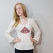 70s Embroidered Blouse Top Shirt Hippie Boho Empire Waist Long Sleeve Medium M 1970s Ivory