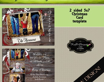 INSTANT DOWNLOAD Christmas card template Christmas in the Pines 5x7 psd file , customized , personalized Holiday card