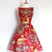 Size UK 12 (US 8-10) - Red Fantasy Animal Print Tiffany Prom Dress - Made by Dig For Victory
