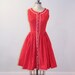 1960s 60s Dress, Red & White Dainty Floral Print Cotton Sun Dress, Side Pockets, Full Skirt, Rick-Rack Trim, Lanz Original