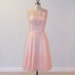 Vintage 1950s Dress, 50s Pink Organza Strapless Illusion Cocktail Wedding Party Dress, Rose Appliques Rhinestones & Beads
