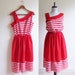 Vintage 1970s Dress / Red Striped Cotton SAILOR SUNDRESS / Size Medium or Large