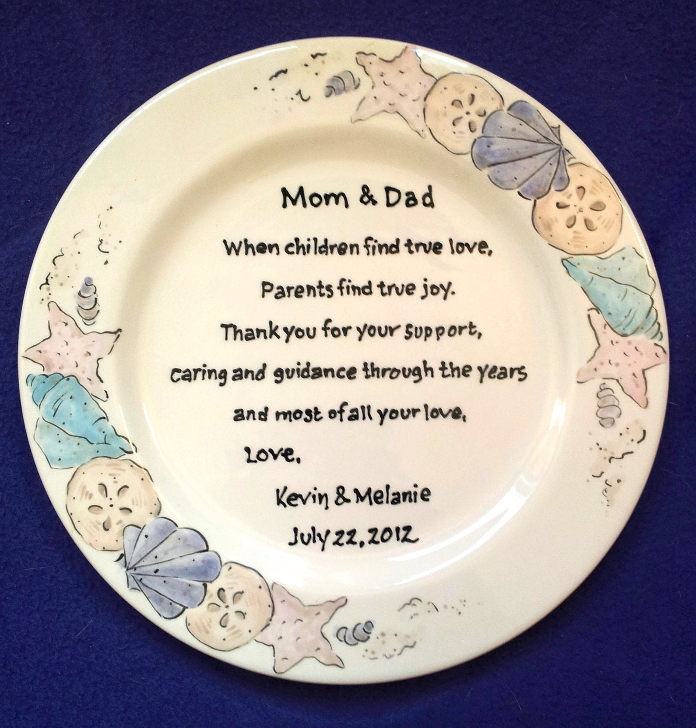 GIFT for MOM and DAD Parents Wedding Gift Plate Seashells