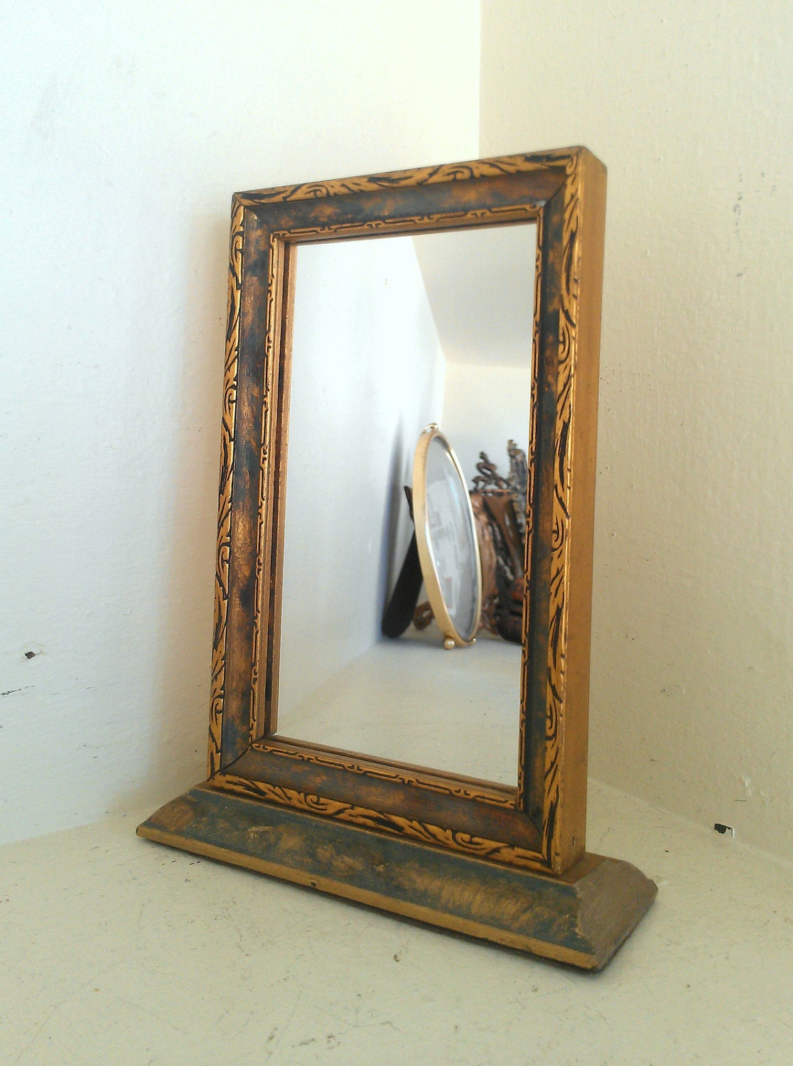 Small Stand Up Mirror in Antique Wood Frame by SecretWindowMirrors