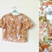 vintage 1960s Peach, Coral, and Olive Floral Print Handmade Blouse -- M/L