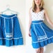 vintage 1970s skirt // Floral Print // Ruffles and Lace // Deep Turquoise and Pink // S/M