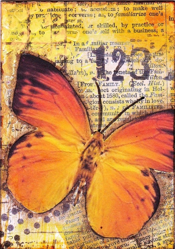 Mixed media / collaged ACEO - Orange butterfly