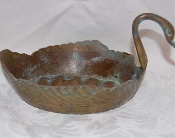 Vintage Rustic Cottage Brass Swan Soap Dish