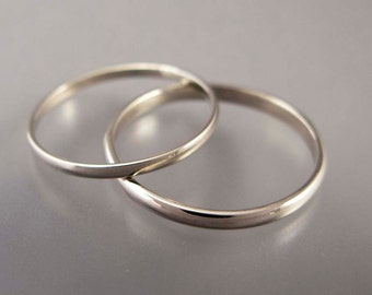 Thin White Gold Wedding Band Set - 1.5 and 2mm Wide His and Hers Half Round Wedding Bands in 14k Gold - The Minimalist