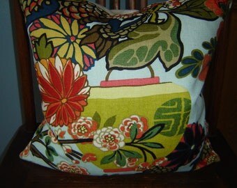 Schumacher CHIANG MAI DRAGON Pillow Cover, Aquamarine, Lacquer, Mocha, Alabaster
