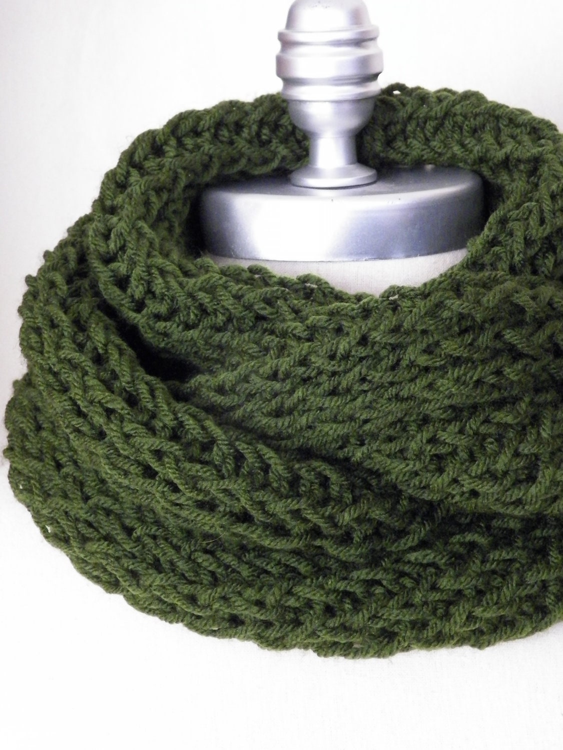 Forest Green Scarf Knit Infinity Scarf Pine Dark Green