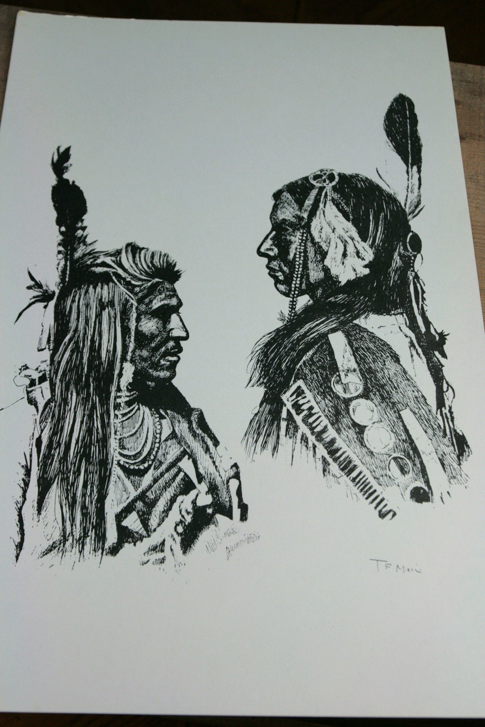 Vintage Art Lithograph Print Native Americans by VintageHorde