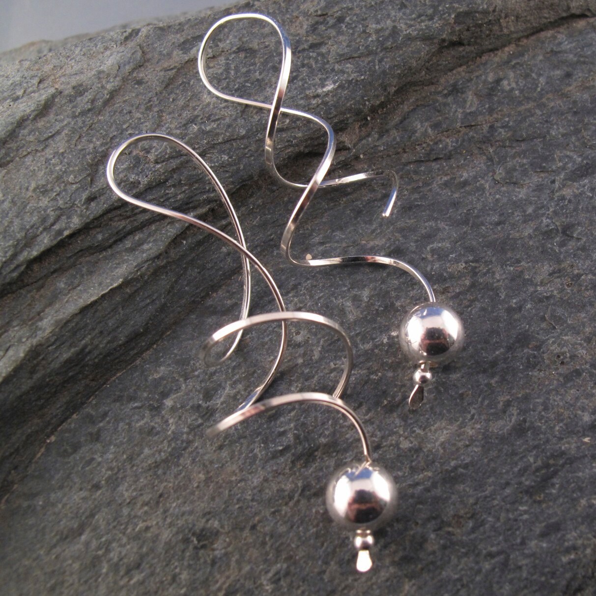 sterling SPIRAL EARRING. wire coil earring .silver dangle. corkscrew earring long. nickel free