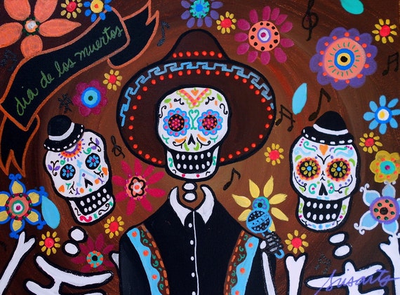 Items similar to Mexican Day of the Dead Folk Art Mariachi Serenade ...