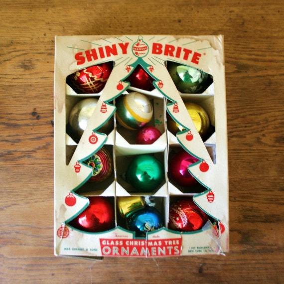 Vintage Shiny Brite Christmas Tree Ornaments Original Box