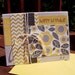 Birthday Card - Yellow Grey Flowers Leaves Chevron Dots Stripes, Steel Grey Black Yellow